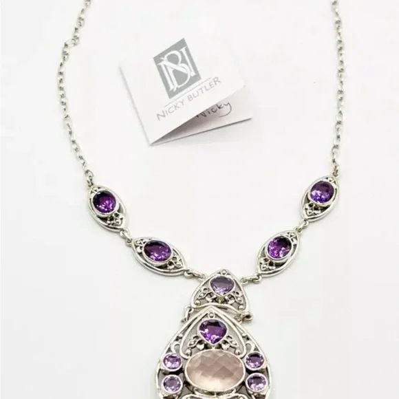 🌟NICKY BUTLER 925 Sterling Silver Rose Quartz Celtic Knot Necklace Brand… - Picture 5 of 12